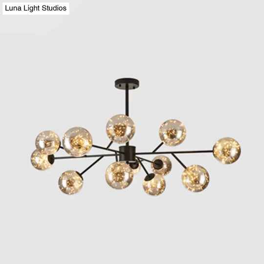 Stylish Minimalist Ball Chandelier - Starry Led Lighting Cognac Glass Bedroom Pendant