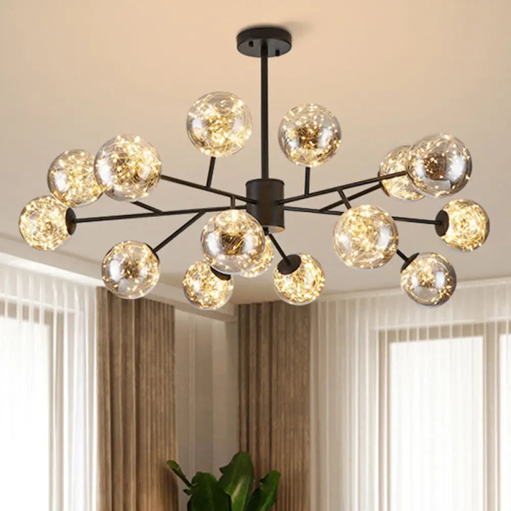 Stylish Minimalist Ball Chandelier - Starry Led Lighting Cognac Glass Bedroom Pendant Black