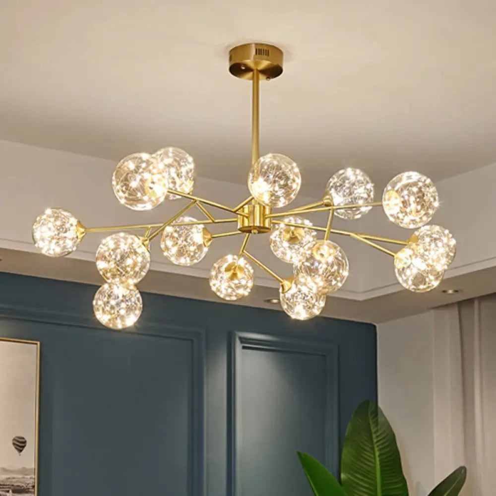 Stylish Minimalist Ball Chandelier - Starry Led Lighting Cognac Glass Bedroom Pendant Gold