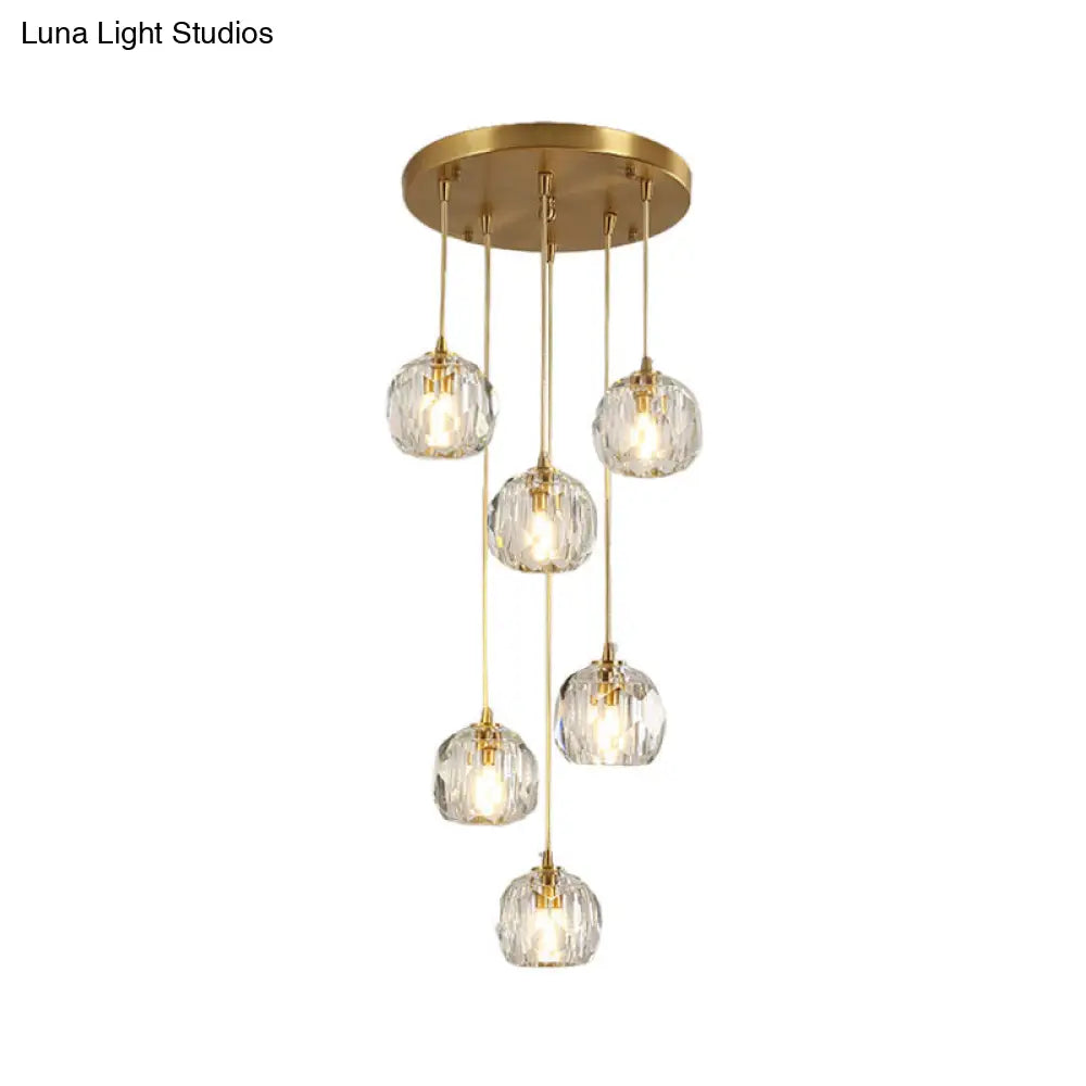 Stunning K9 Crystal Cluster Ball Pendant - Modern 3/6/10-Bulb Brass Ceiling Hang Light For Living