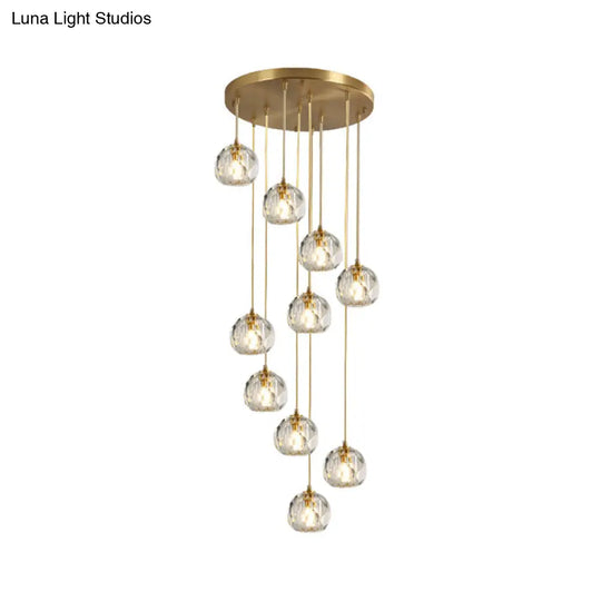 Stunning K9 Crystal Cluster Ball Pendant - Modern 3/6/10-Bulb Brass Ceiling Hang Light For Living