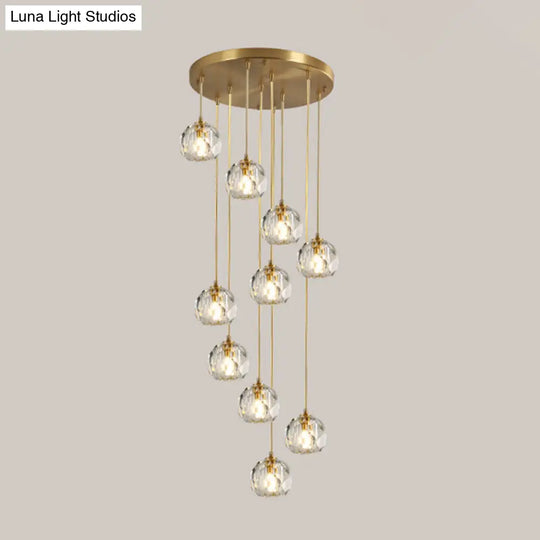 Stunning K9 Crystal Cluster Ball Pendant - Modern 3/6/10-Bulb Brass Ceiling Hang Light For Living