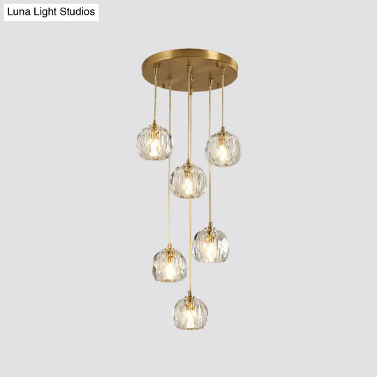 Stunning K9 Crystal Cluster Ball Pendant - Modern 3/6/10-Bulb Brass Ceiling Hang Light For Living