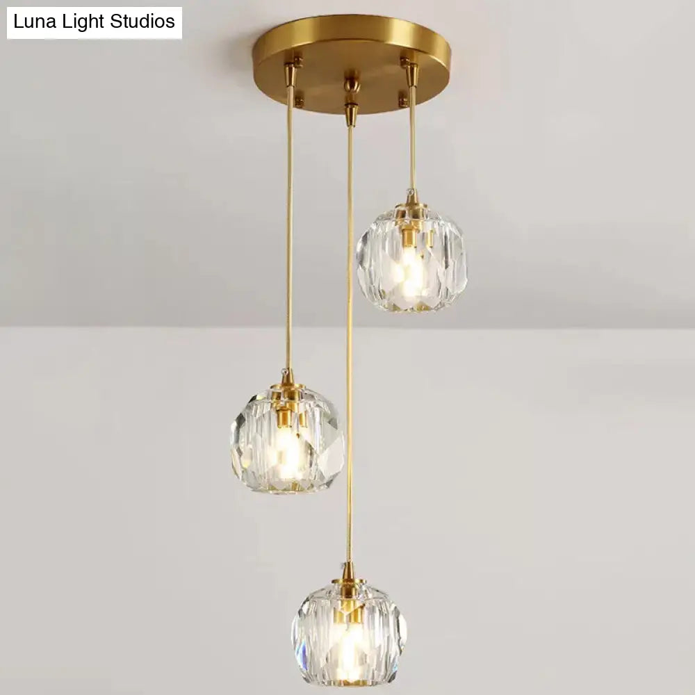 Stunning K9 Crystal Cluster Ball Pendant - Modern 3/6/10-Bulb Brass Ceiling Hang Light For Living