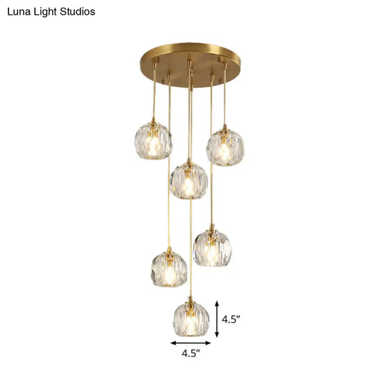 Stunning K9 Crystal Cluster Ball Pendant - Modern 3/6/10-Bulb Brass Ceiling Hang Light For Living