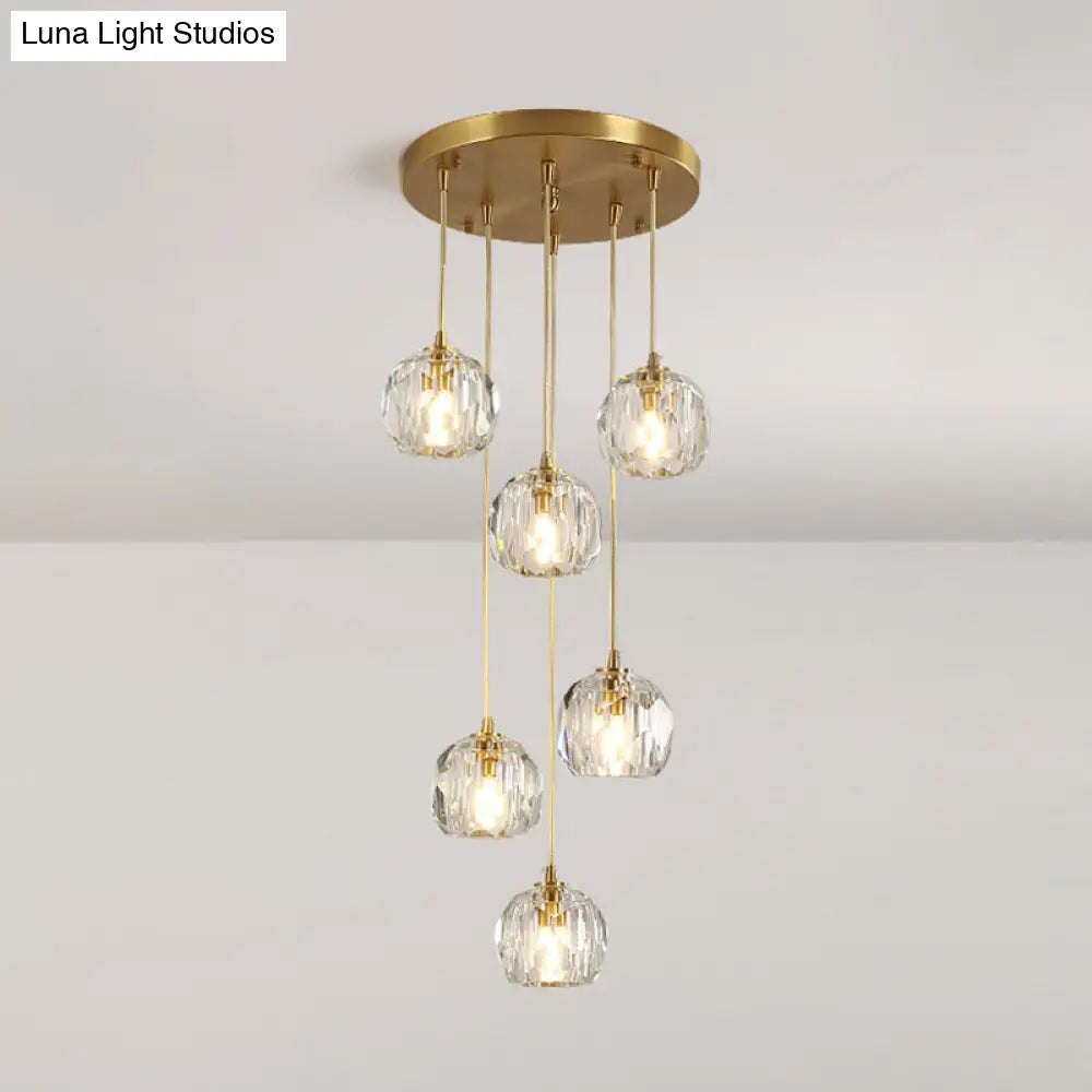 Stunning K9 Crystal Cluster Ball Pendant - Modern 3/6/10-Bulb Brass Ceiling Hang Light For Living