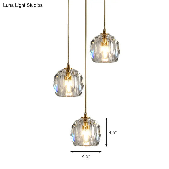 Stylish Modern Brass Ceiling Hang Light With Faceted K9 Crystal Cluster Ball Pendant For Living Room