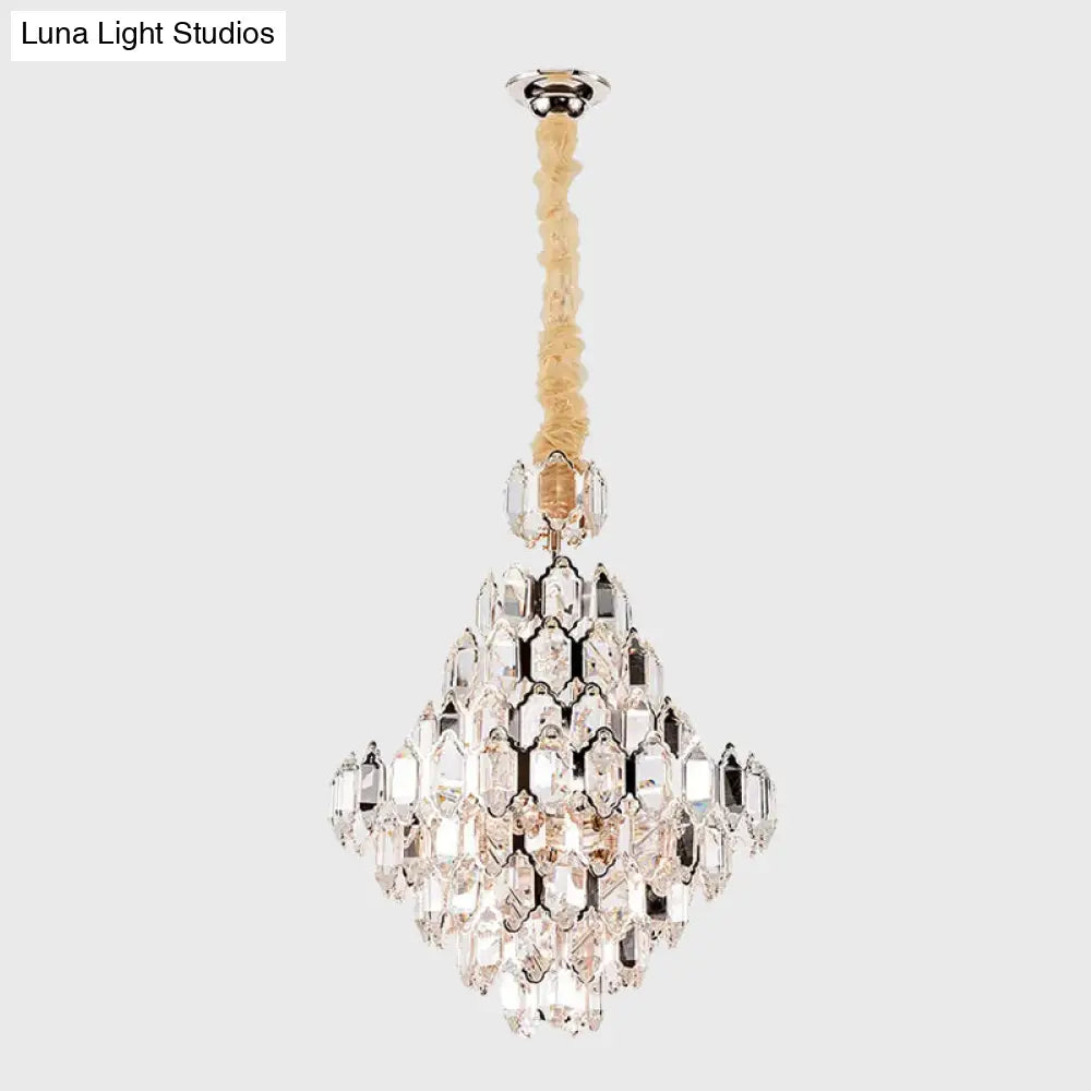 Modern 8/10-Head Silver Cone Pendant Lamp With Clear K9 Crystal Chandelier Light - Stylish And