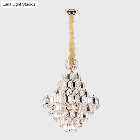 Modern 8/10-Head Silver Cone Pendant Lamp With Clear K9 Crystal Chandelier Light - Stylish And