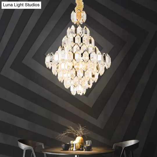 Modern 8/10-Head Silver Cone Pendant Lamp With Clear K9 Crystal Chandelier Light - Stylish And