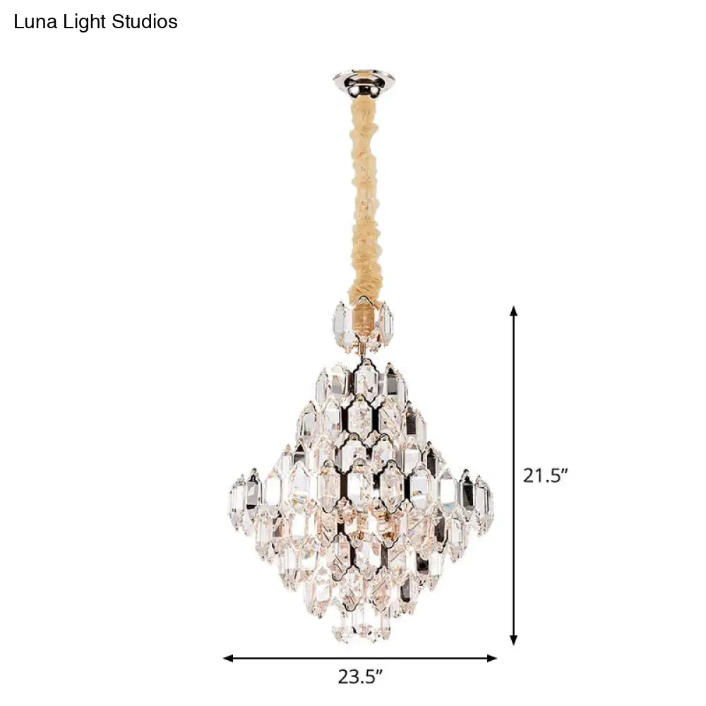 Modern 8/10-Head Silver Cone Pendant Lamp With Clear K9 Crystal Chandelier Light - Stylish And