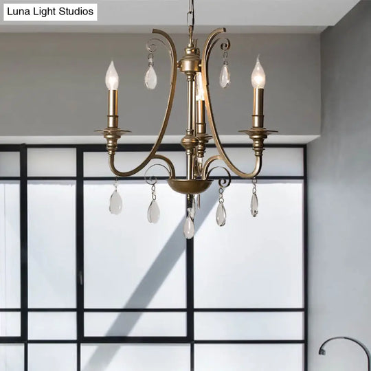 Modern Teardrop Crystal Chandelier Pendant Light With Brass Finish And Shade Options / Shadeless