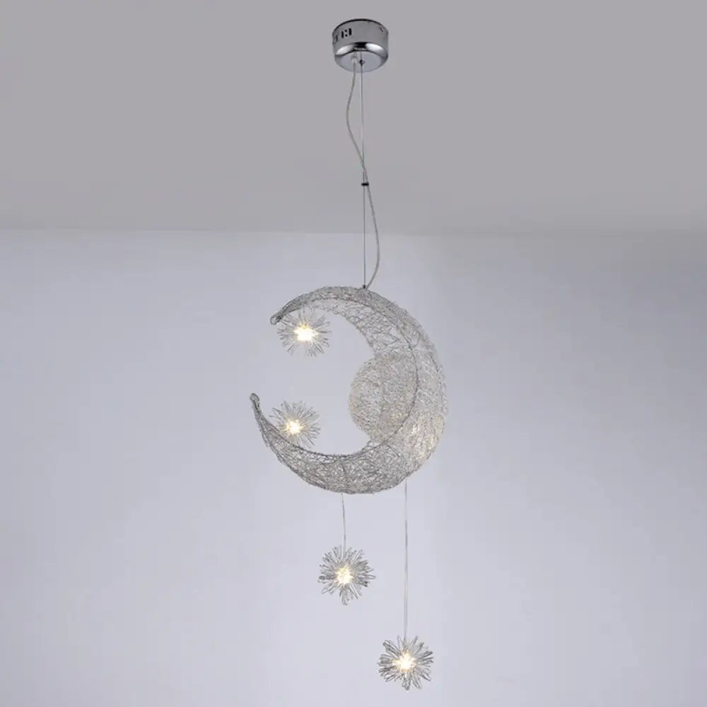 Stylish Moon And Star Ceiling Lamp For Kids Bedroom Chrome