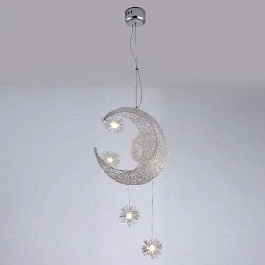 Stylish Moon And Star Ceiling Lamp For Kids Bedroom Chrome