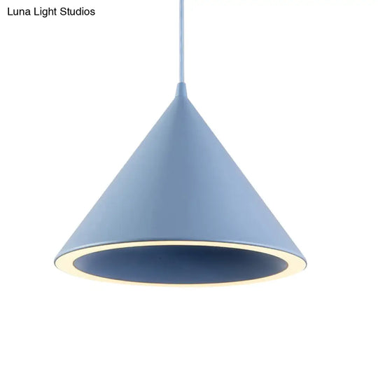 Stylish Nordic 1-Light Metal Pendant Lamp - 10’/12.5’ Diameter In Black/Blue For Table