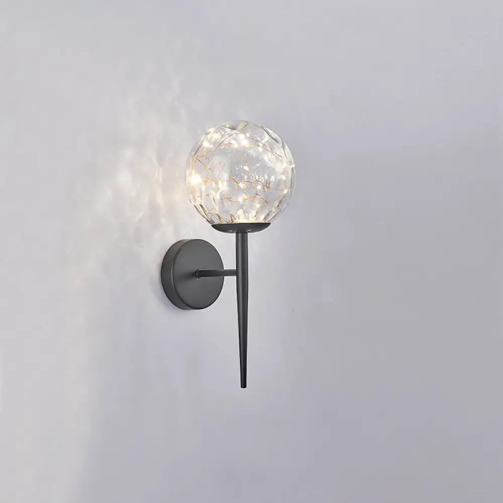 Stylish Nordic Led Sconce Lamp With Glass Shade For Living Room Black / Prismatic