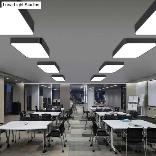 Stylish Office Illumination: Nordic Black Square Led Metal Flush Mount Ceiling Lamp