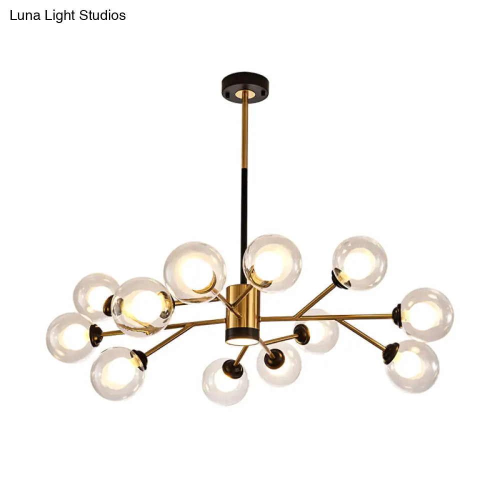 Stylish Postmodern Clear Glass Orb Chandelier - Branching Design 12 Bulbs Black-Gold Pendant Lamp