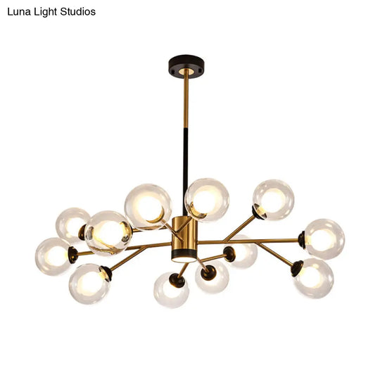 Stylish Postmodern Clear Glass Orb Chandelier - Branching Design 12 Bulbs Black-Gold Pendant Lamp