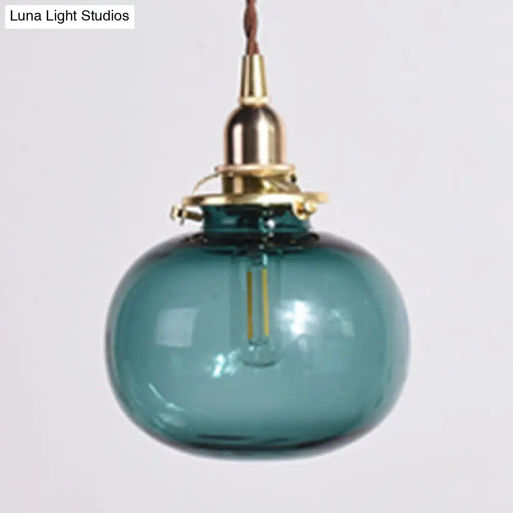 Stylish Oval Pendant Light With Brass Lamp Socket - Ideal For Cloth Shop Blue