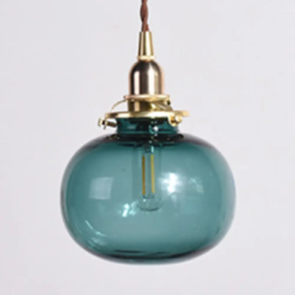 Stylish Oval Pendant Light In Brass With Glass Shade - Perfect For Cloth Shop Blue