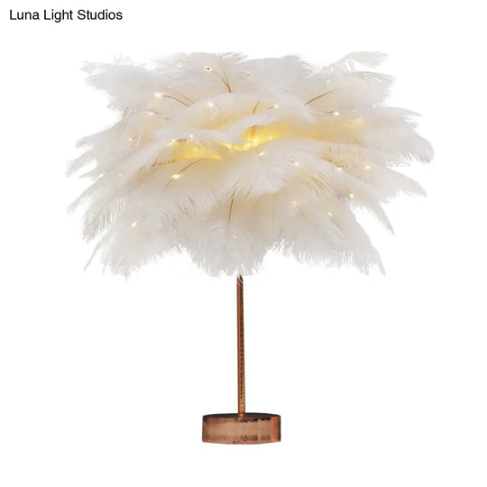 Stylish Pink/White Palmtree Night Lamp - Feather Battery Powered Led Table Light With Usb Charging