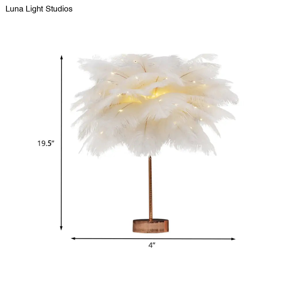 Stylish Pink/White Palmtree Night Lamp - Feather Battery Powered Led Table Light With Usb Charging