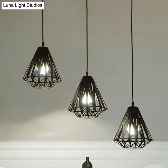 Modern Metal Pendant Light With Wire Frame Stylish Loft Dining Room Hanging Lamp Black/White Black