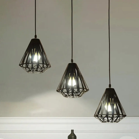 Stylish Polygon Pendant Light Fixture With Wire Frame For Dining Room - 1-Light In Black/White Black
