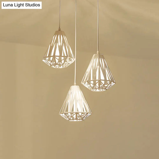Stylish Polygon Pendant Light Fixture With Wire Frame For Dining Room - 1-Light In Black/White