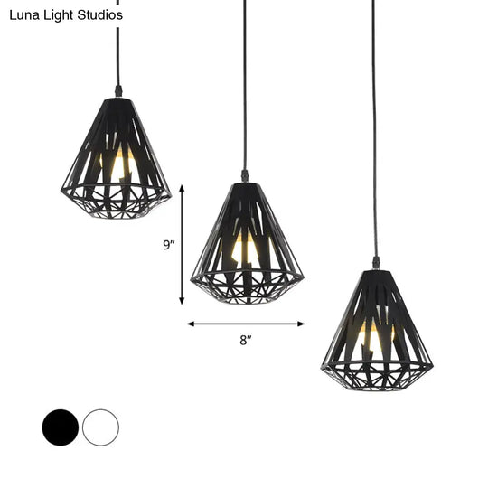 Modern Metal Pendant Light With Wire Frame Stylish Loft Dining Room Hanging Lamp Black/White