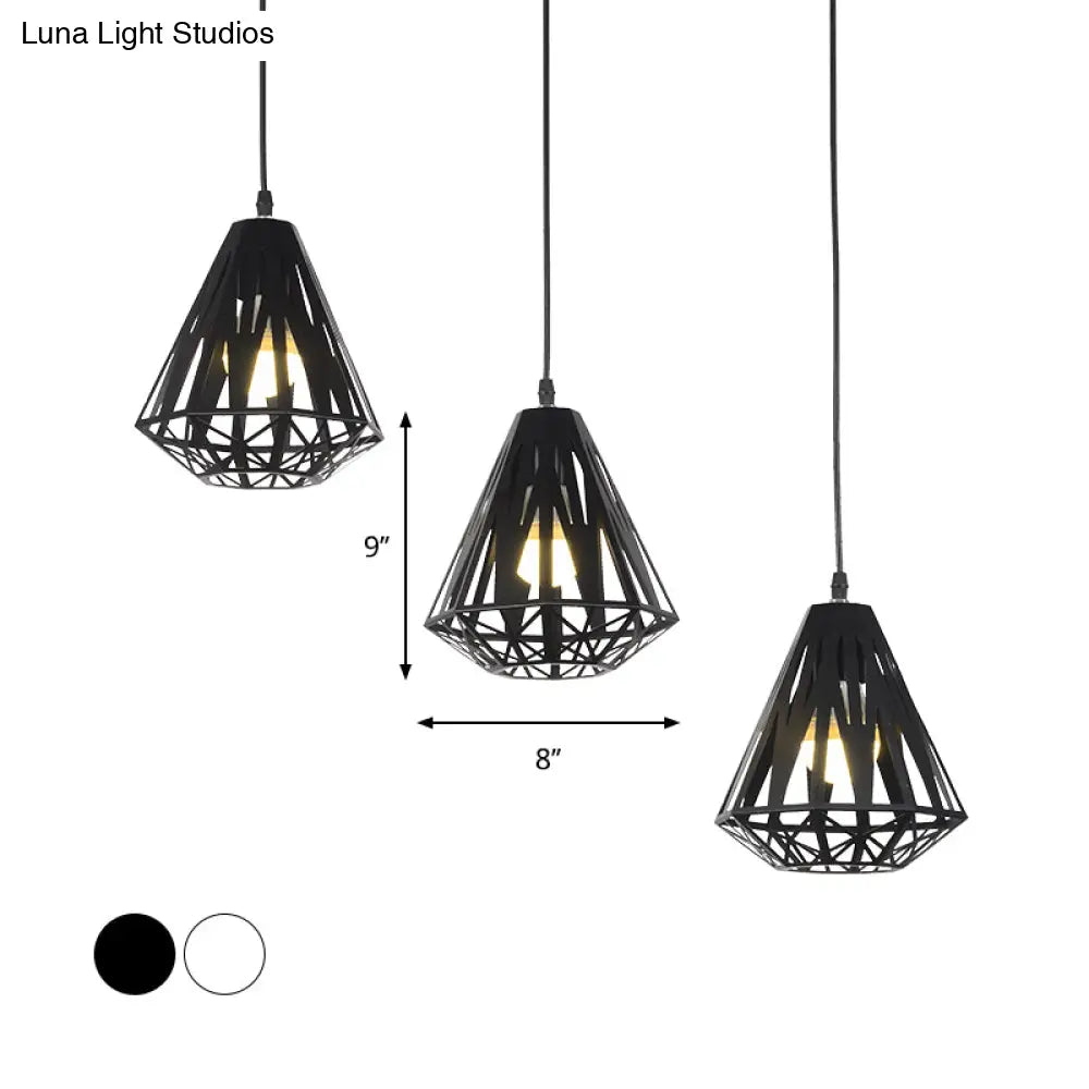 Stylish Polygon Pendant Light Fixture With Wire Frame For Dining Room - 1-Light In Black/White