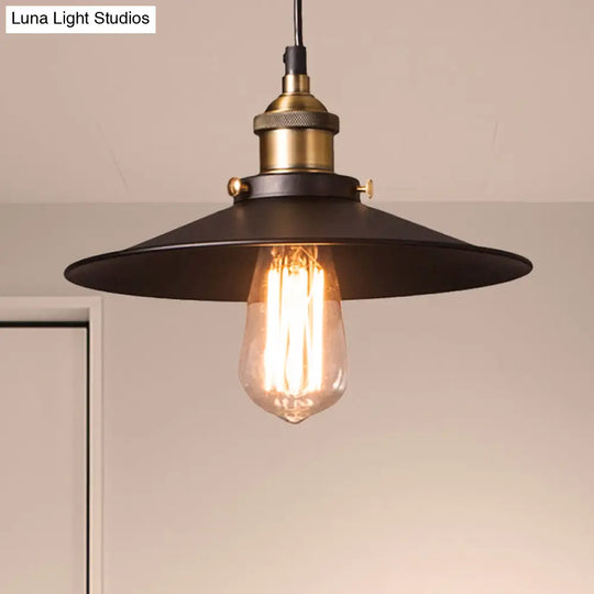 Stylish Retro Metal Shade Ceiling Pendant With 1 Bulb Ideal For Coffee Shops - Black 7’/8.5’ Width