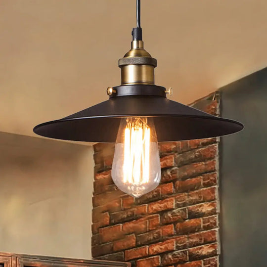 Stylish Retro Metal Shade Ceiling Pendant With 1 Bulb Ideal For Coffee Shops - Black 7’/8.5’