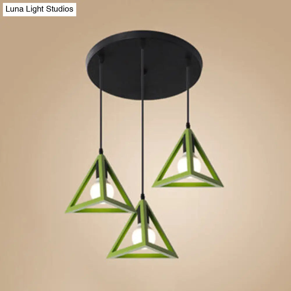 Retro Triangle Pendant Ceiling Light - Stylish Metallic 3-Head Suspension Lamp Green / Round