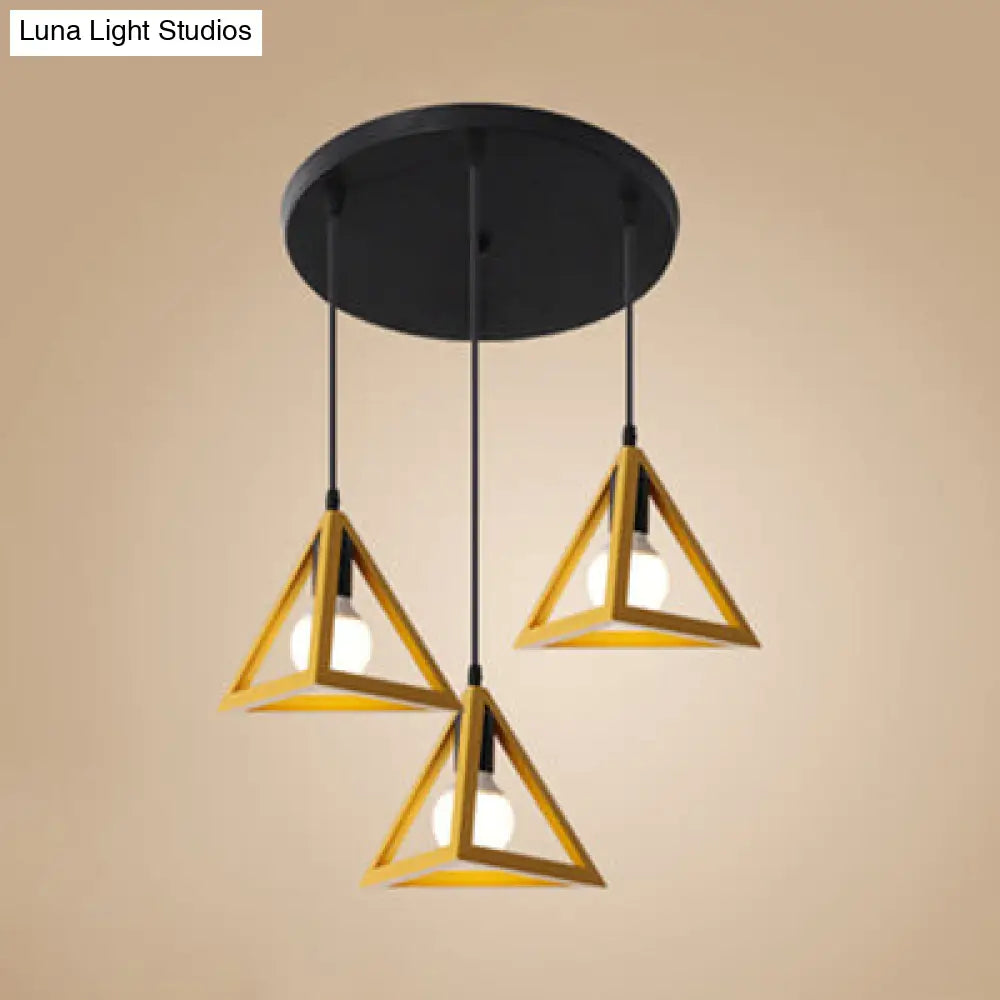 Retro Triangle Pendant Ceiling Light - Stylish Metallic 3-Head Suspension Lamp Yellow / Round
