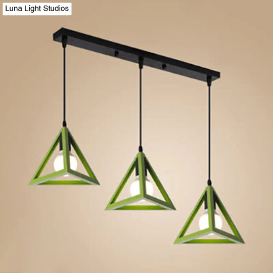 Retro Triangle Pendant Ceiling Light - Stylish Metallic 3-Head Suspension Lamp Green / Linear