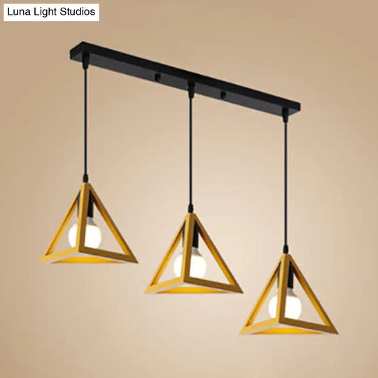 Retro Triangle Pendant Ceiling Light - Stylish Metallic 3-Head Suspension Lamp Yellow / Linear