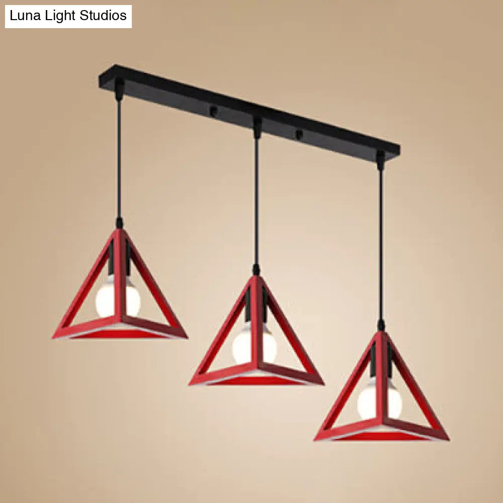 Retro Triangle Pendant Ceiling Light - Stylish Metallic 3-Head Suspension Lamp Red / Linear