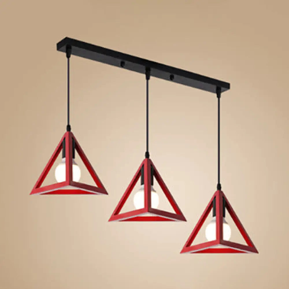 Stylish Retro Pendant Ceiling Light With Metallic Red/Yellow Triangle Design - 3 Heads Foyer