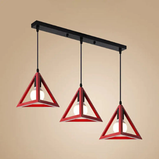 Stylish Retro Pendant Ceiling Light With Metallic Red/Yellow Triangle Design - 3 Heads Foyer