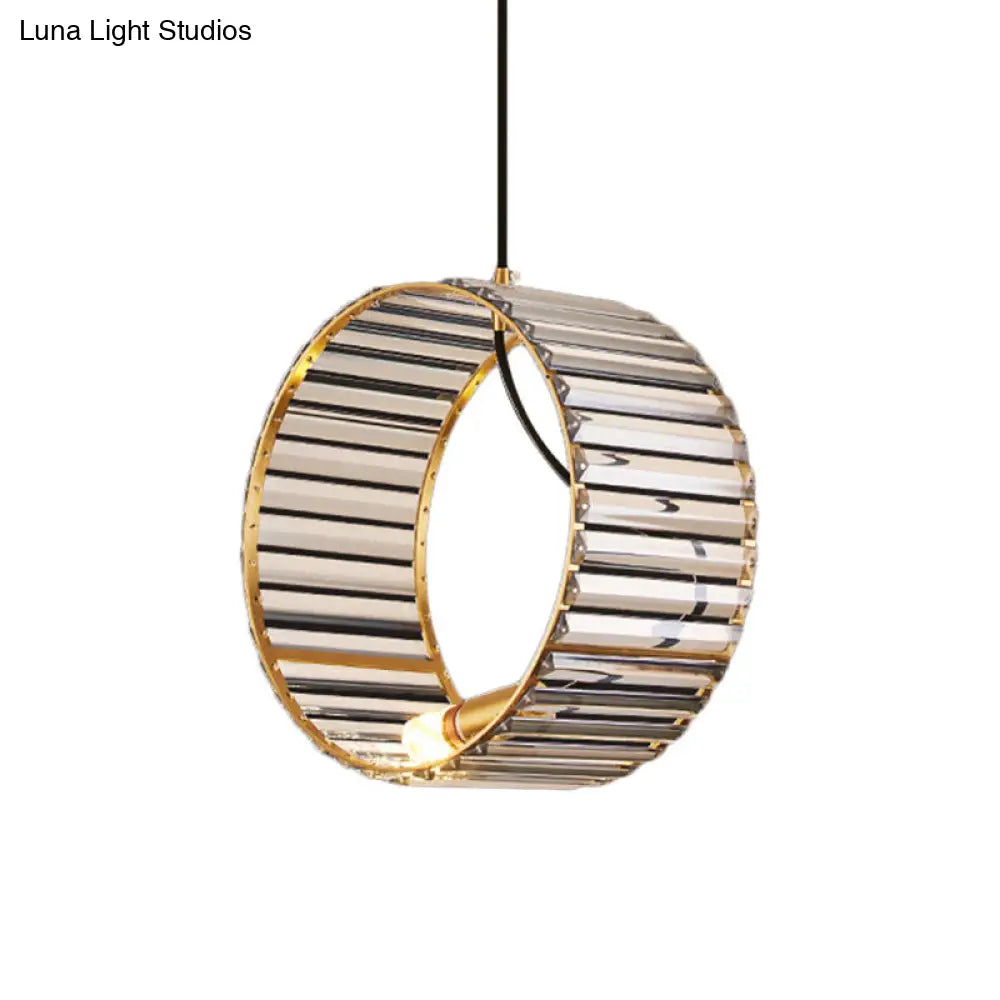 Stylish Crystal Pendant Ceiling Lamp For Dining Room - Modern Ribbed Design 1-Light Brass Hanging