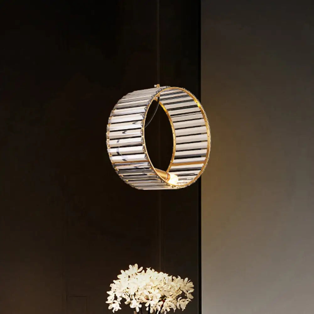 Stylish Ribbed Crystal Pendant - Modern Brass Hanging Lamp