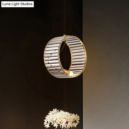 Stylish Crystal Pendant Ceiling Lamp For Dining Room - Modern Ribbed Design 1-Light Brass Hanging