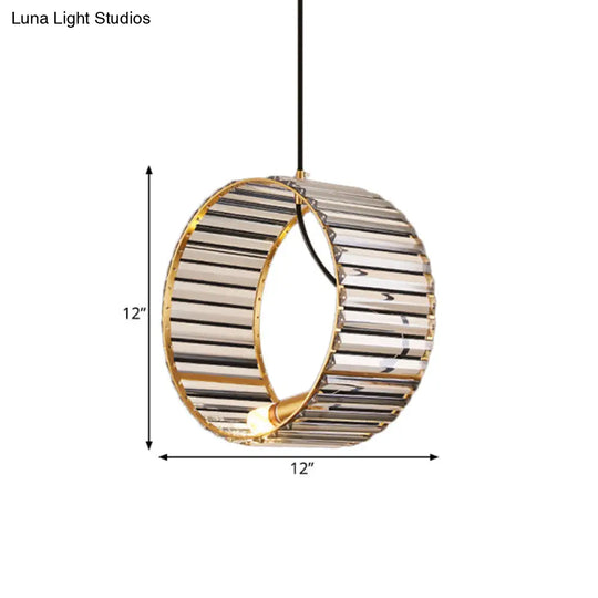 Stylish Crystal Pendant Ceiling Lamp For Dining Room - Modern Ribbed Design 1-Light Brass Hanging