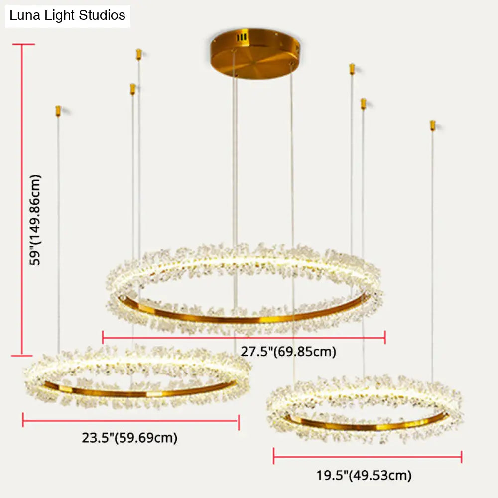 Stylish Ring Pendant Chandelier With Led Flower Crystal Light - Elegant Gold Living Room Fixture