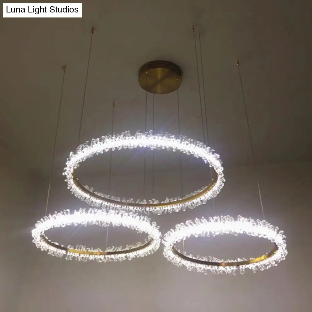 Stylish Ring Pendant Chandelier With Led Flower Crystal Light - Elegant Gold Living Room Fixture