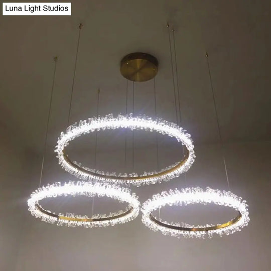 Stylish Ring Pendant Chandelier With Led Flower Crystal Light - Elegant Gold Living Room Fixture