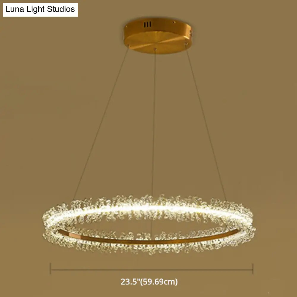 Stylish Ring Pendant Chandelier With Led Flower Crystal Light - Elegant Gold Living Room Fixture