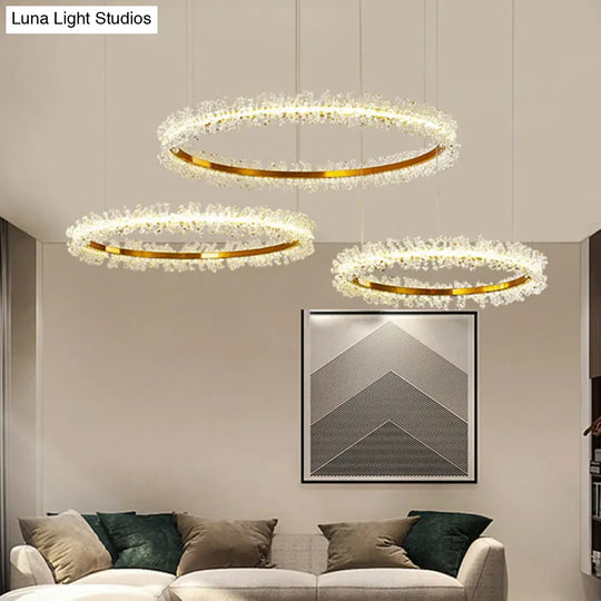 Stylish Ring Pendant Chandelier With Led Flower Crystal Light - Elegant Gold Living Room Fixture